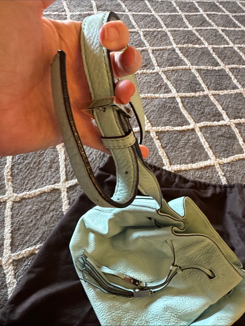 kate spade Light Blue Pebbled Leather Drawstring Shoulder Bag - Picture 5 of 5